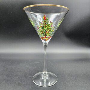 Spode Christmas Tree Martini Cocktail Estate Glass Stemware Santa Read